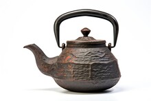 Generative AI : Old Japanese Cast Iron Tea Pot. Isolated On White.