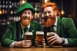 Two ginger friends celebrating St. Patrick's Day with drinks.