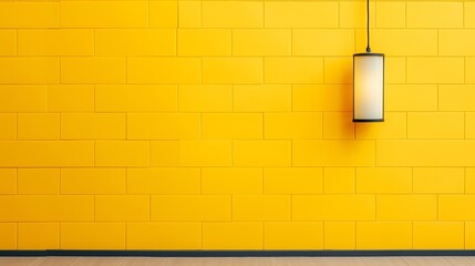 Aufkleber - Generative AI : Glass Window with Wall Lamp on Yellow aluminum composite tile Building wall in Modern style, Colorful Geometric Pattern Background