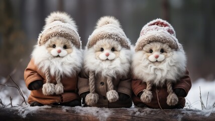 Wall Mural - Small cute hamster group with hat and winter clothes