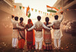 Traditional Indian family celebrating Republic Day, View from the back. This day marks the anniversary of India's independence from the British Empire.