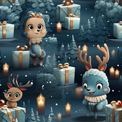 Wall Mural - Reindeer Themed Christmas Wrapping Paper Seamless Tileable