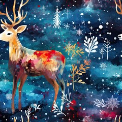 Wall Mural - Reindeer Themed Christmas Wrapping Paper Seamless Tileable