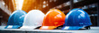 Safety banner. Building construction engineering concept background. Safety construction worker helmet