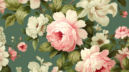 Wall Mural - Seamless pattern with peony flowers. Vintage floral background.