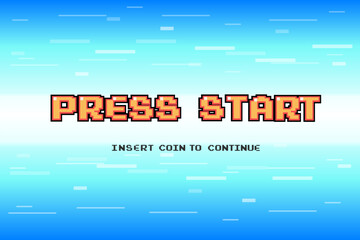 Poster - PRESS START INSERT A COIN TO CONTINUE .pixel art .8 bit game.retro game. for game assets in vector illustrations.