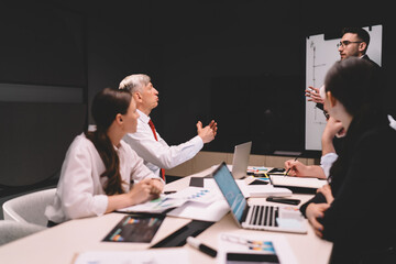 Poster - Group of employees with laptops coworking on business project