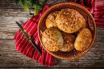 Wall Mural - Fresh breakfast rolls with cheese.