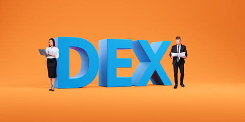 Poster - Business partners standing near big DEX sign