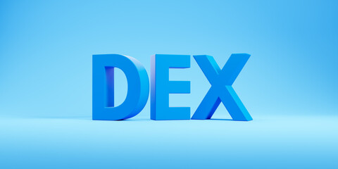 Poster - DEX letters on blue background, cryptocurrency and blockchain concept