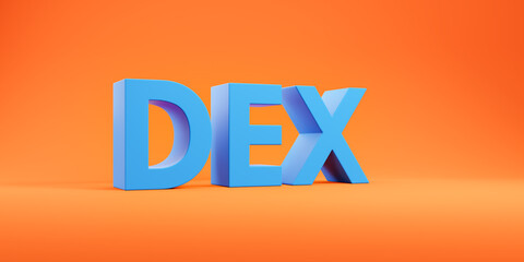 Poster - DEX letters on bright background, cryptocurrency and money exchange concept