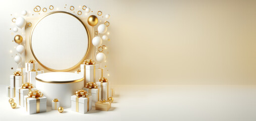 Poster - Elegant Festive Round Podium Mockup Background, Generative AI