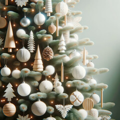 Poster - Christmas tree with decorations, lights and snowflakes. Festive background. Generative AI