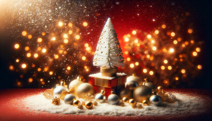 Poster - Christmas decoration on snow with bokeh background, New Year concept. Generative AI