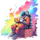 Fototapeta Młodzieżowe - t-shirt design - astronaut having coffee