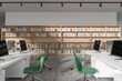 White open space office interior with bookcases