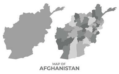  Greyscale vector map of Afghanistan with regions and simple flat illustration