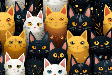 Wall Mural - seamless pattern with cute cats on cartoon background
