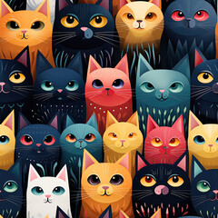 Wall Mural - seamless pattern with the heads of cats on multicolored background