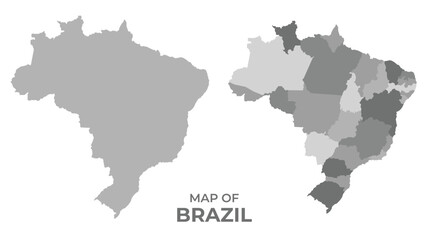  Greyscale vector map of Brazil with regions and simple flat illustration