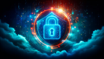 Poster - Cyber security concept. Protect mechanism, system privacy. Generative AI