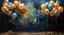 Balloons With Gold And Blue Color With Dark Blue Back Ground