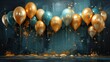 Golden and blue balloons with golden bluish painted background
