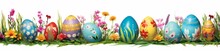 Easter Eggs Border With Transparent Background, Easter Grass Png, Panoramic Scale, Colorful Costumes