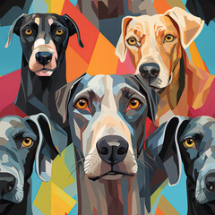 Wall Mural - seamless pattern with dog faces on blue background in pop art style