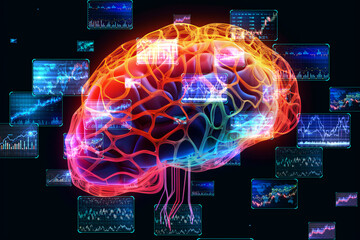 Aufkleber - Human brain with market analytics projections. Generative AI