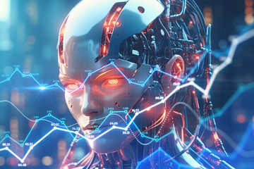 Poster - Cybernetic humanoid face with neural network. Generative AI