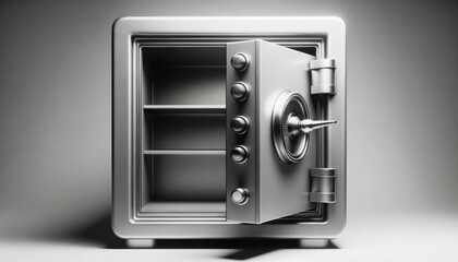 Poster - Metal safe with a open door on a gray background. Generative AI
