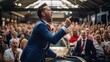 An auctioneer conducting a live car auction, showcasing the excitement and competitive nature of bidding