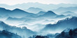Mountain landscape with fog. Panoramic view of the mountains. Watercolor illustration