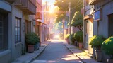 Fototapeta  - アニメ背景_街中の路地_01