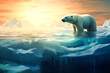Global warming or climate change concepts with north pole ice melting.ozone environment and polar bear animal life.greenhouse effect.save the world for future living