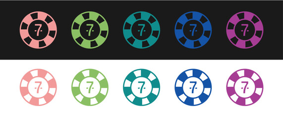 Poster - Set Casino chips icon isolated on black and white background. Casino gambling. Vector