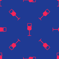 Canvas Print - Red Wine glass icon isolated seamless pattern on blue background. Wineglass sign. Vector