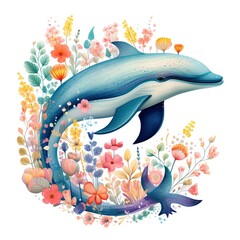 Wall Mural - illustration of a dolphin jumping out of water