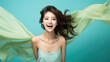 Portrait of vogue fashion smiling Asian girl, soli color background