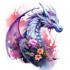 Sticker - Fantasy dragon watercolor illustrations for clipart