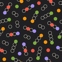 Poster - Colorful geometric rings on a black background. Retro playful abstract seamless pattern. Vector illustration