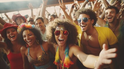 Bright carnival costumes. A fun celebration of a Brazilian party