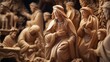 “A captivating close-up of a traditional Christmas nativity scene, featuring golden figurines of Mary, Joseph, and baby Jesus, symbolizing the holy birth.