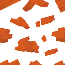 Orange Building Bricks Pattern. Cartoon Flat Construction Rock Red Brick Pieces Collection, Ceramic Brown Material. Vector Cartoon Minimalistic Seamless Pattern.