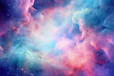 Fototapeta Fototapety kosmos - A vibrant tapestry of the cosmos unfolds in hues of blue, pink, and purple, showcasing the dynamic beauty of nebulae, stars, and interstellar clouds in a celestial spectacle.