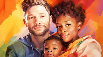 Wall Mural - Family portrait with interracial parents and child, generated with ai