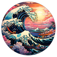 Wall Mural - Great wave and bloom flower in the style of feminine