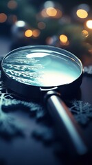 Poster - A magnifying glass is sitting on top of a christmas tree, AI