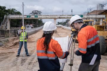 construction worker with helmet. Survey man  working on Site. construction worker on construction site.